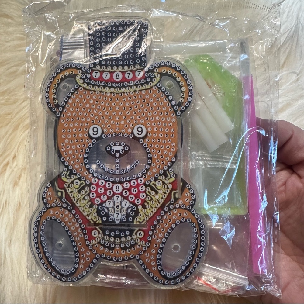 DIY diamond art teddy bear pencil holder craft
